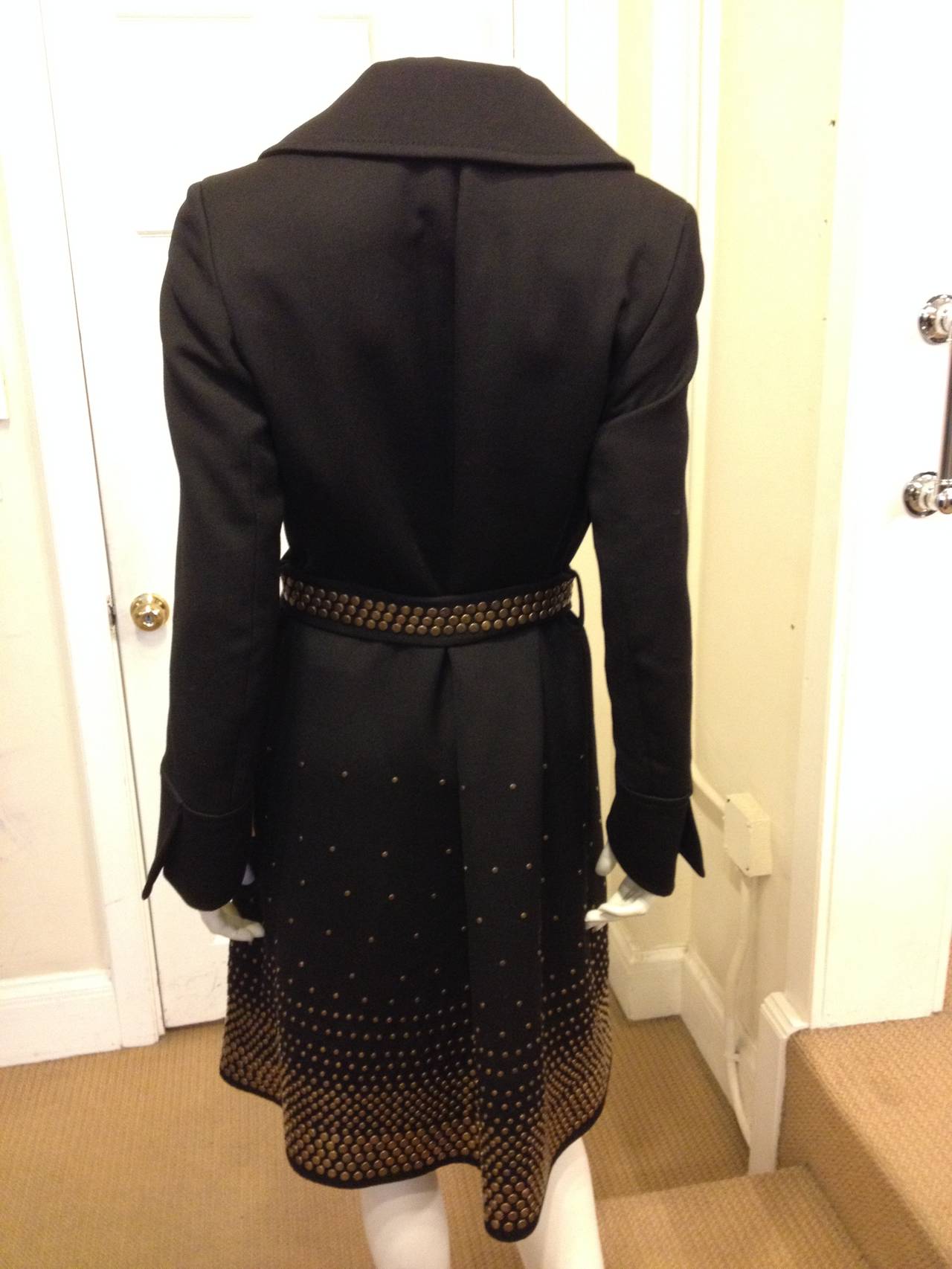 Roberto Cavalli Black Coat with Gold Studs In Excellent Condition In San Francisco, CA