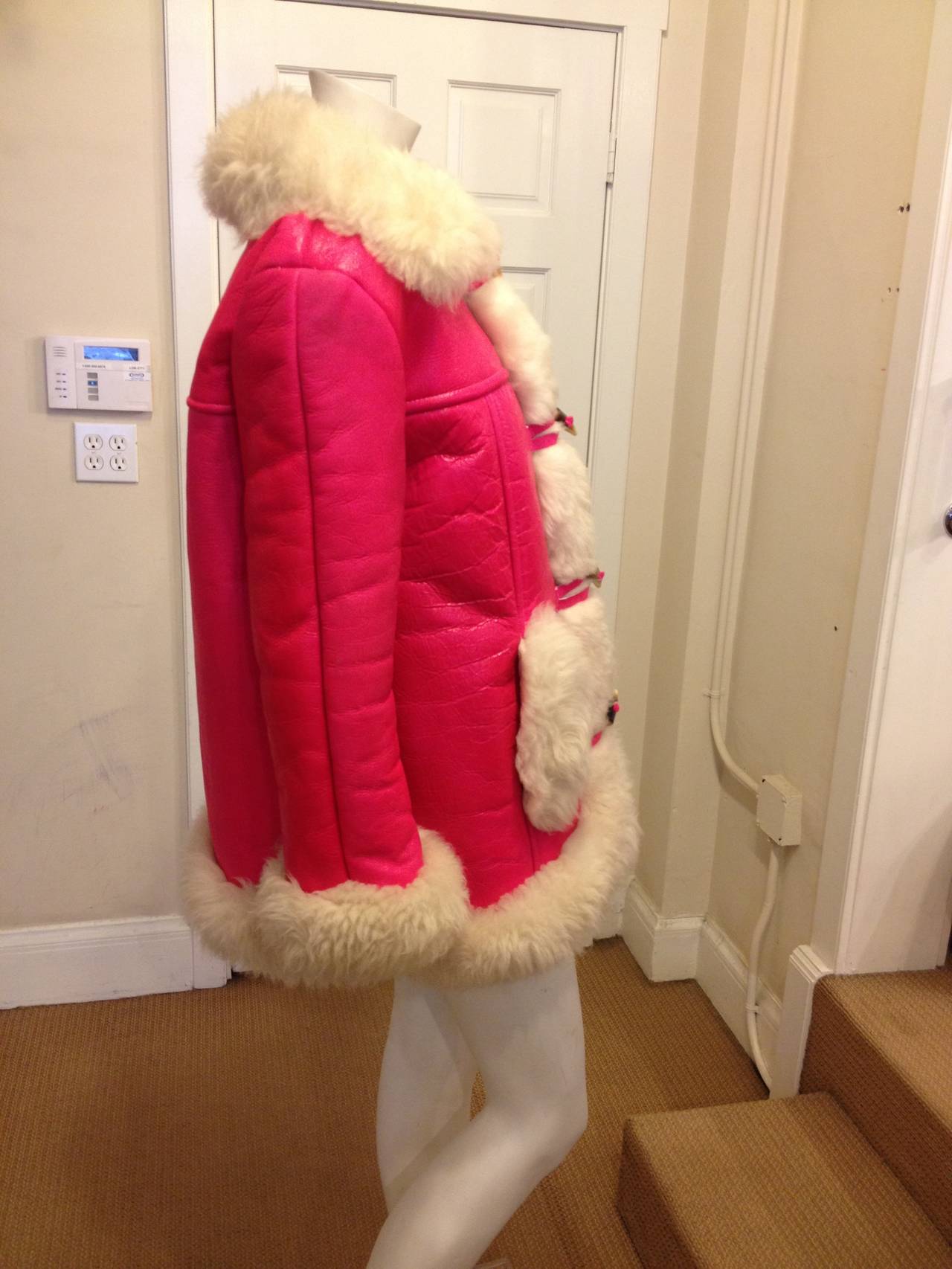 Anna Sui Hot Pink Shearling Coat In Excellent Condition In San Francisco, CA