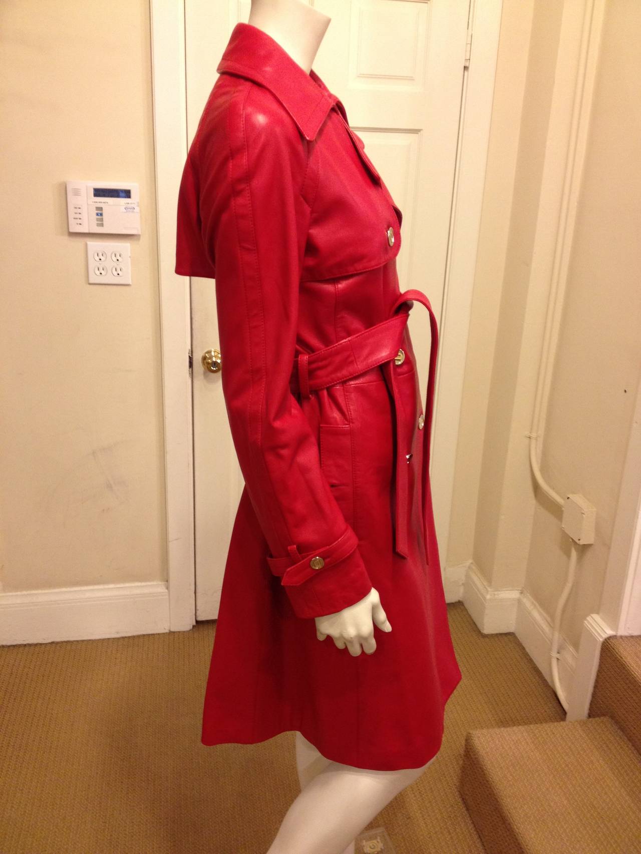 dark red leather trench coat