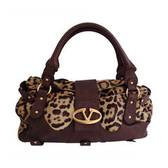 Valentino Tan and Brown Leopard Print Ponyhair Handbag
