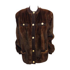 Revillon Brown Vintage Mink Jacket with Gold Buttons