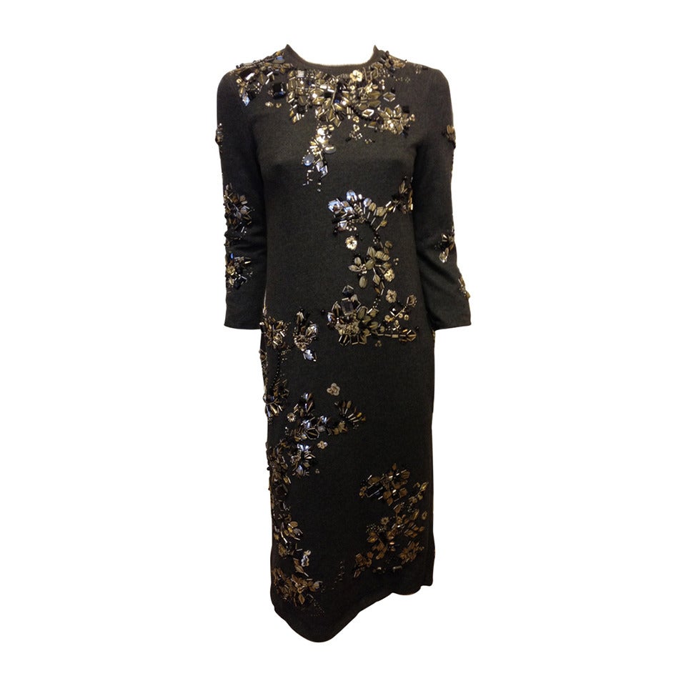 Lanvin Charcoal Grey Dress with Beading For Sale