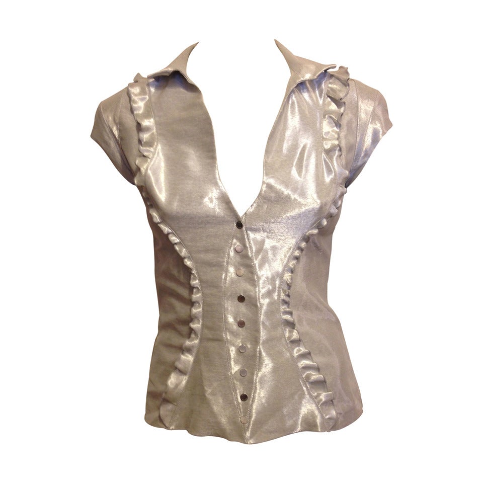 Paco Rabanne Silver Metallic Capsleeve Top