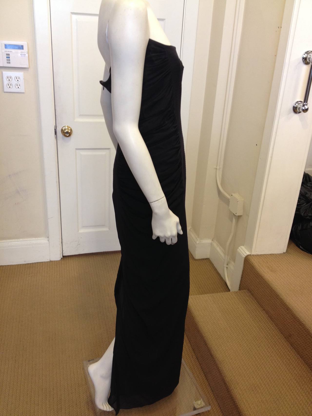 Yves Saint Laurent Black Strapless Ruched Dress In Excellent Condition In San Francisco, CA
