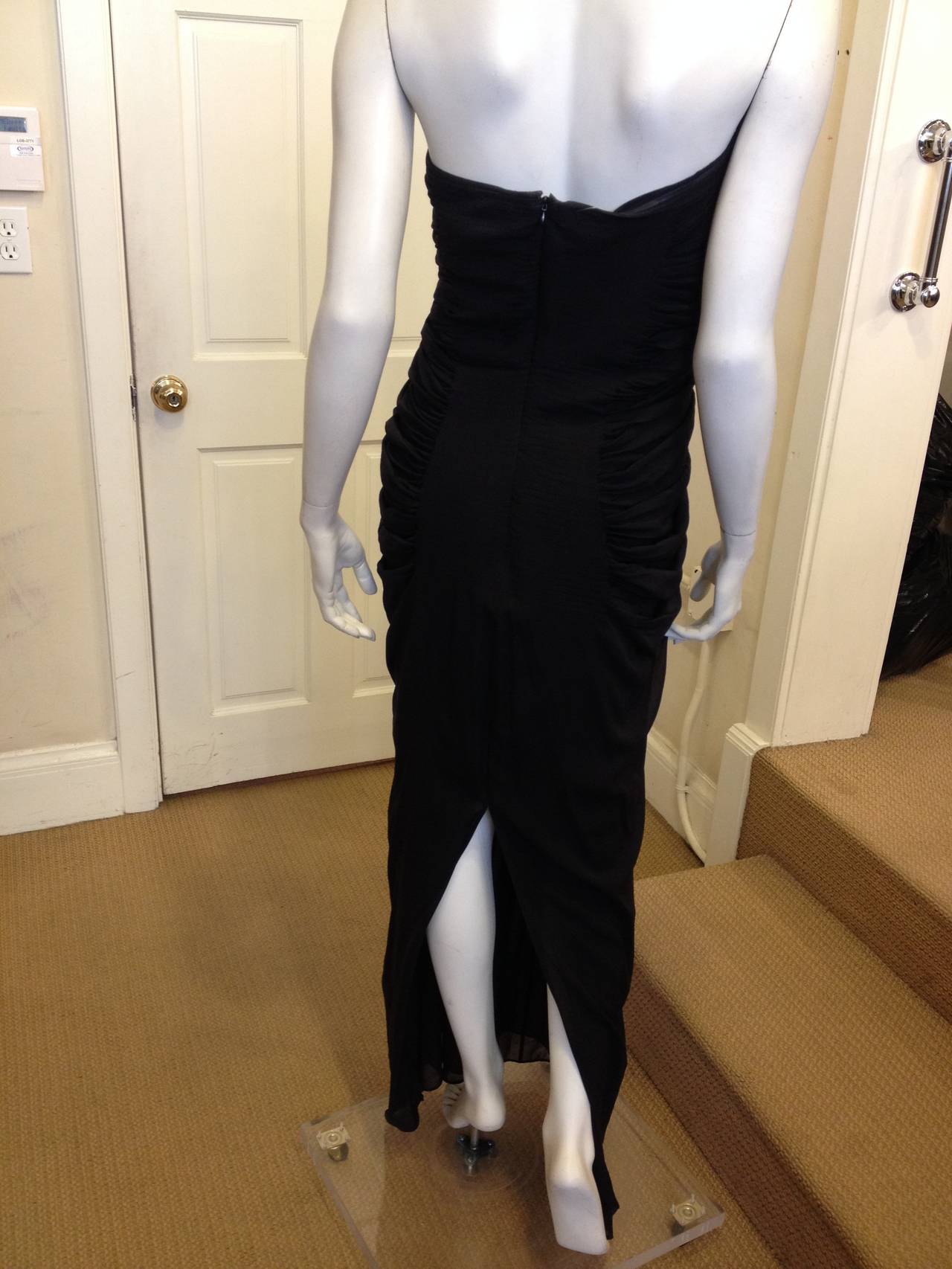 Women's Yves Saint Laurent Black Strapless Ruched Dress