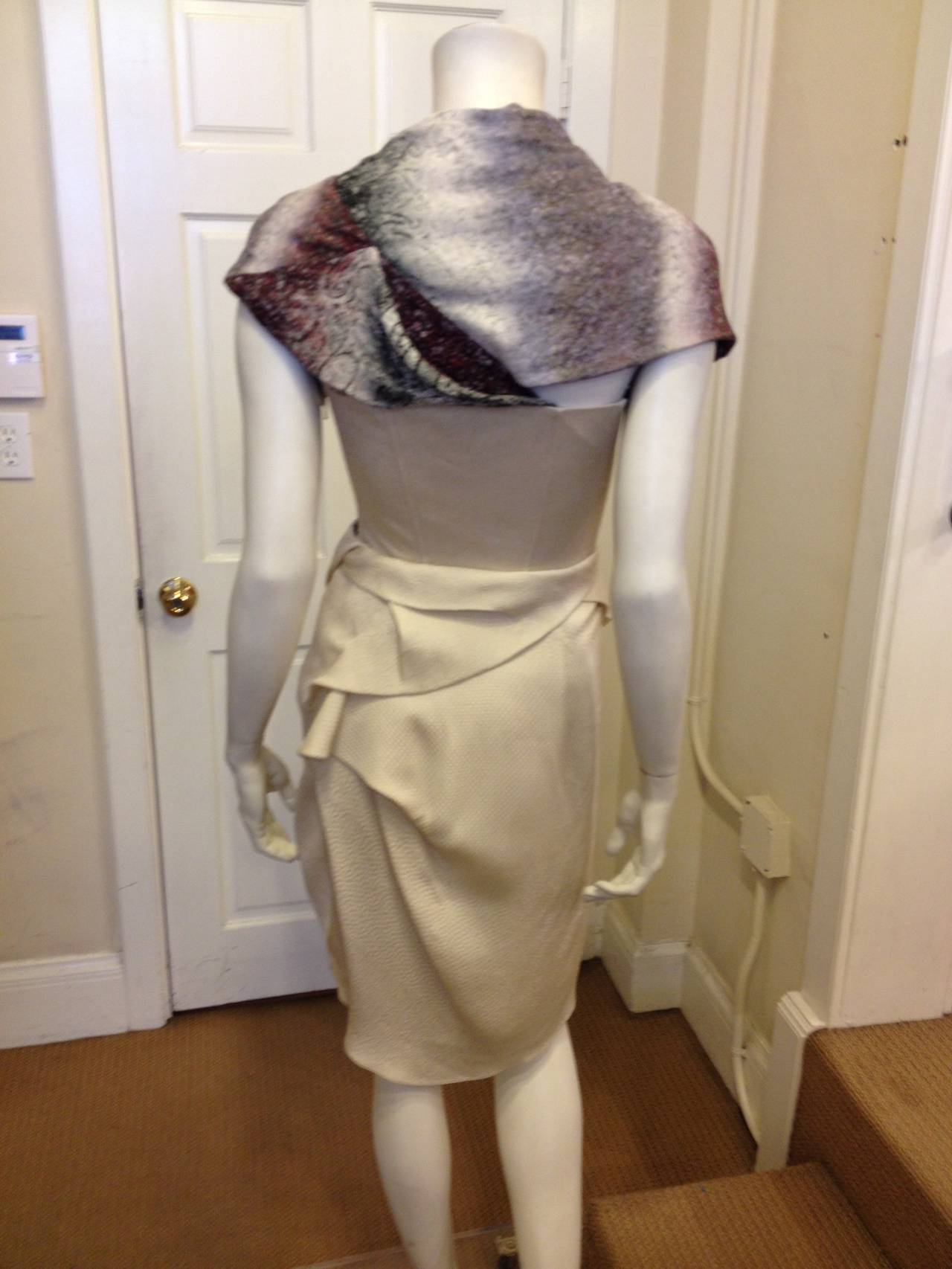Women's Peter Pilotto Cream and Purple Dress with Silver Leather Inset