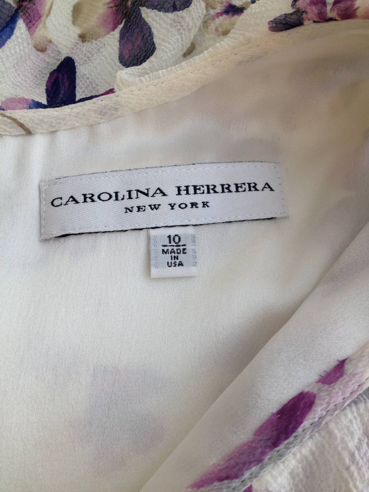 Carolina Herrera Cream Chiffon Dress with Pansies at 1stDibs