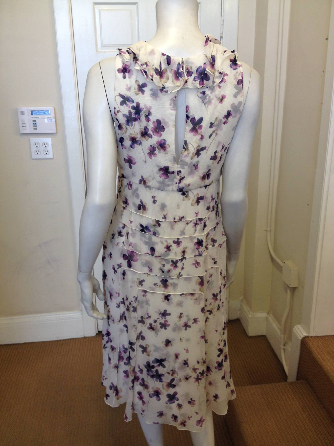 Carolina Herrera Cream Chiffon Dress with Pansies In Excellent Condition In San Francisco, CA