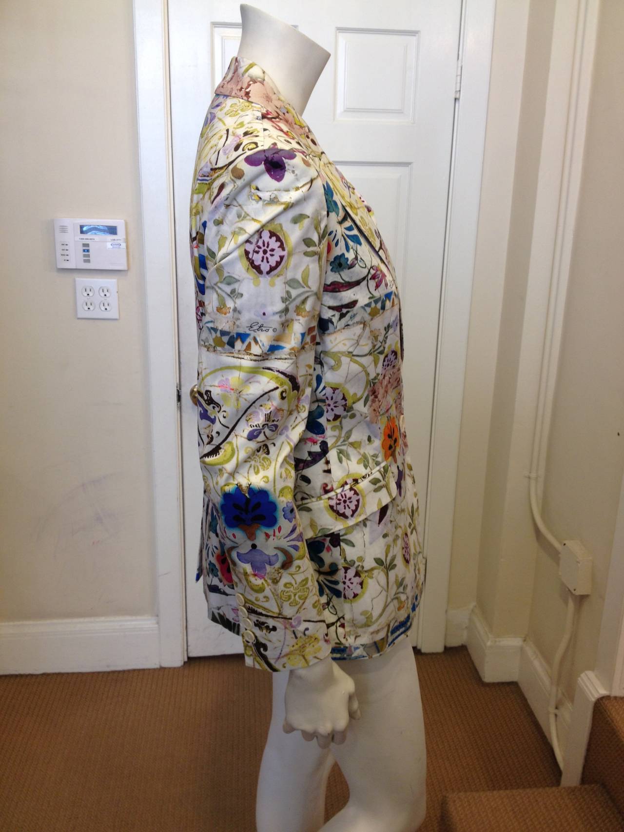 Etro White Blazer with Floral Print In Excellent Condition In San Francisco, CA