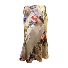 Roberto Cavalli Cream Floral Silk Skirt