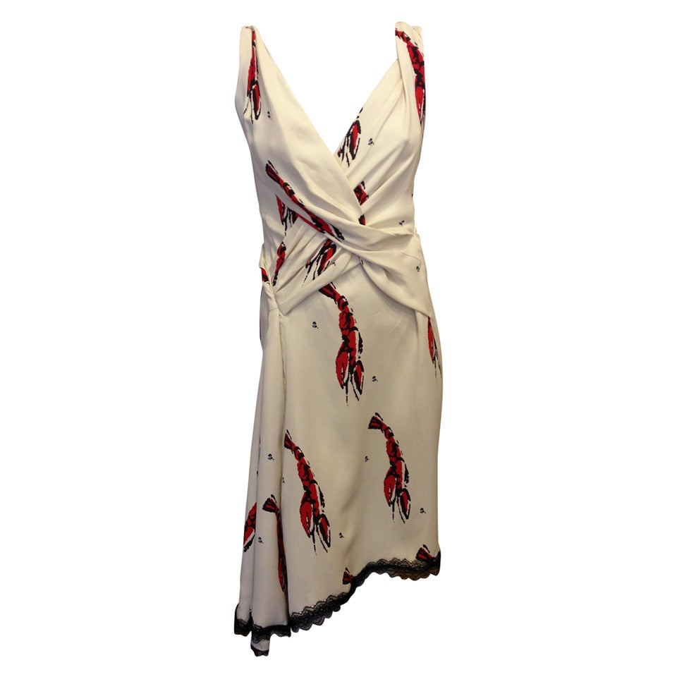 David Szeto Cream Dress with Lobsters