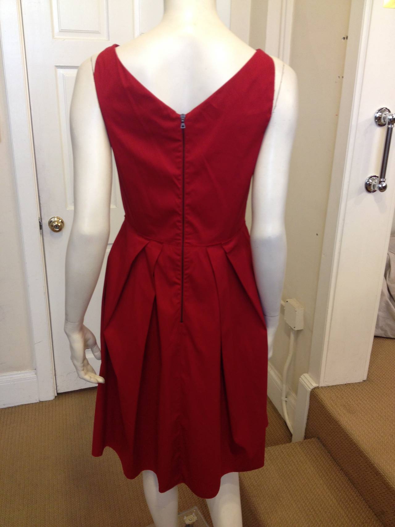 Prada Red Pleated Fitted Dress In Excellent Condition In San Francisco, CA