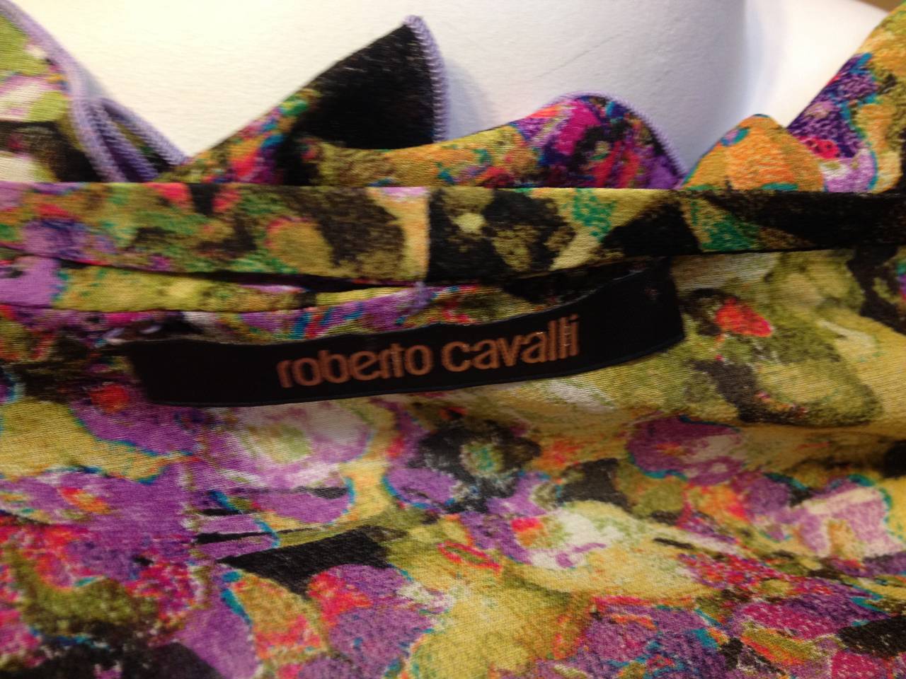 Roberto Cavalli Purple and Yellow Chiffon Floral Dress 2