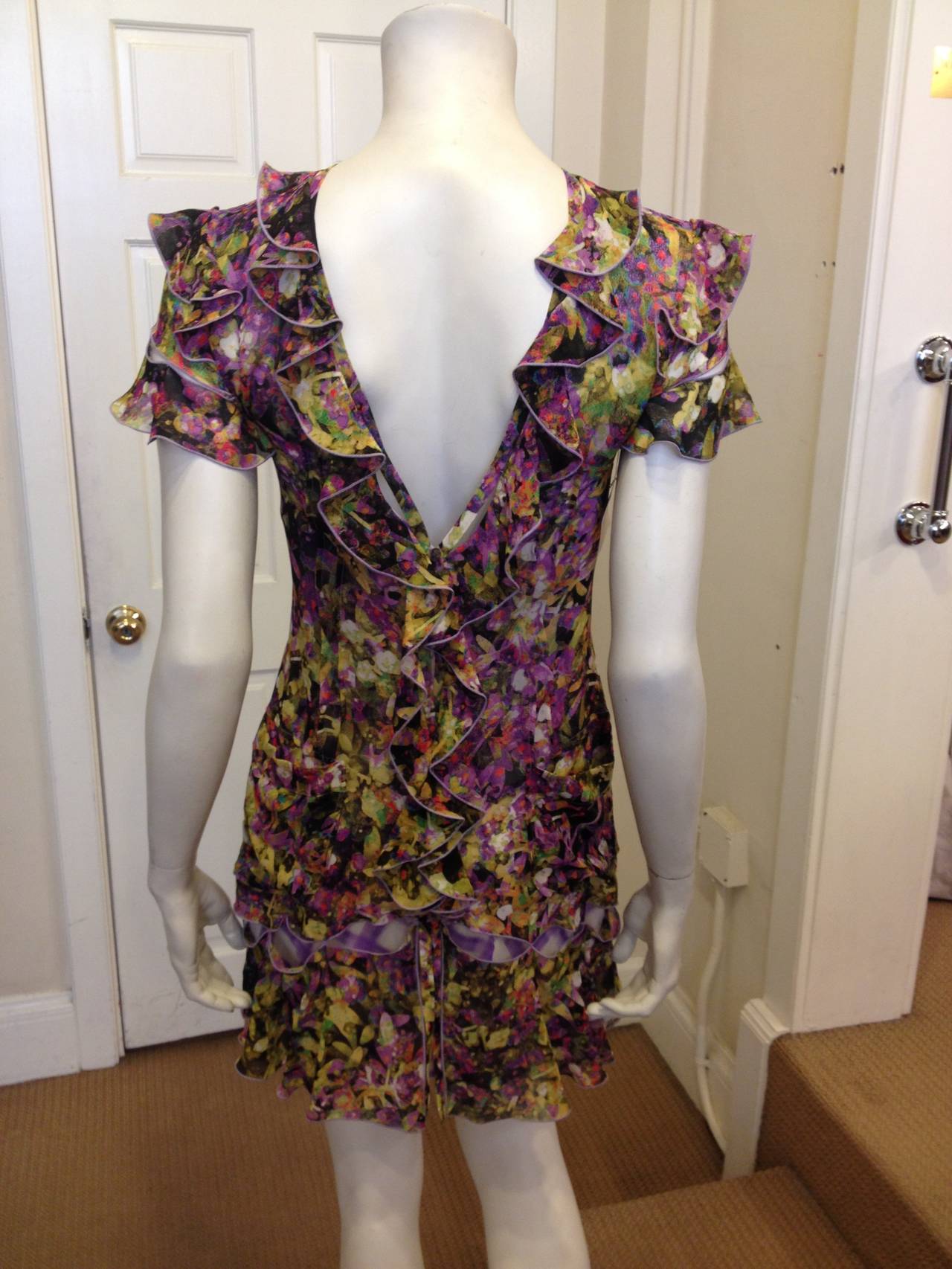 Roberto Cavalli Purple and Yellow Chiffon Floral Dress 1