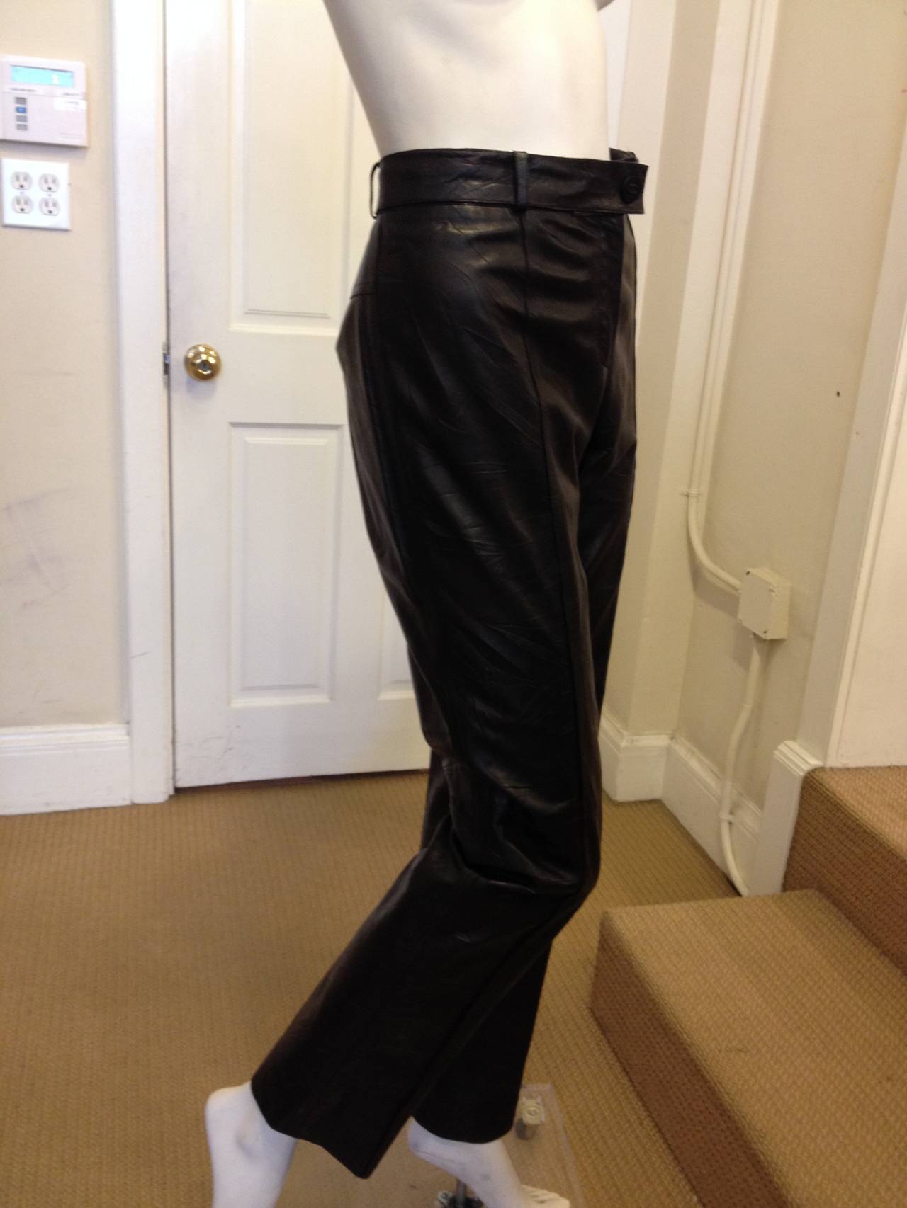 Chanel Black Leather Crinkled Pants In Excellent Condition In San Francisco, CA
