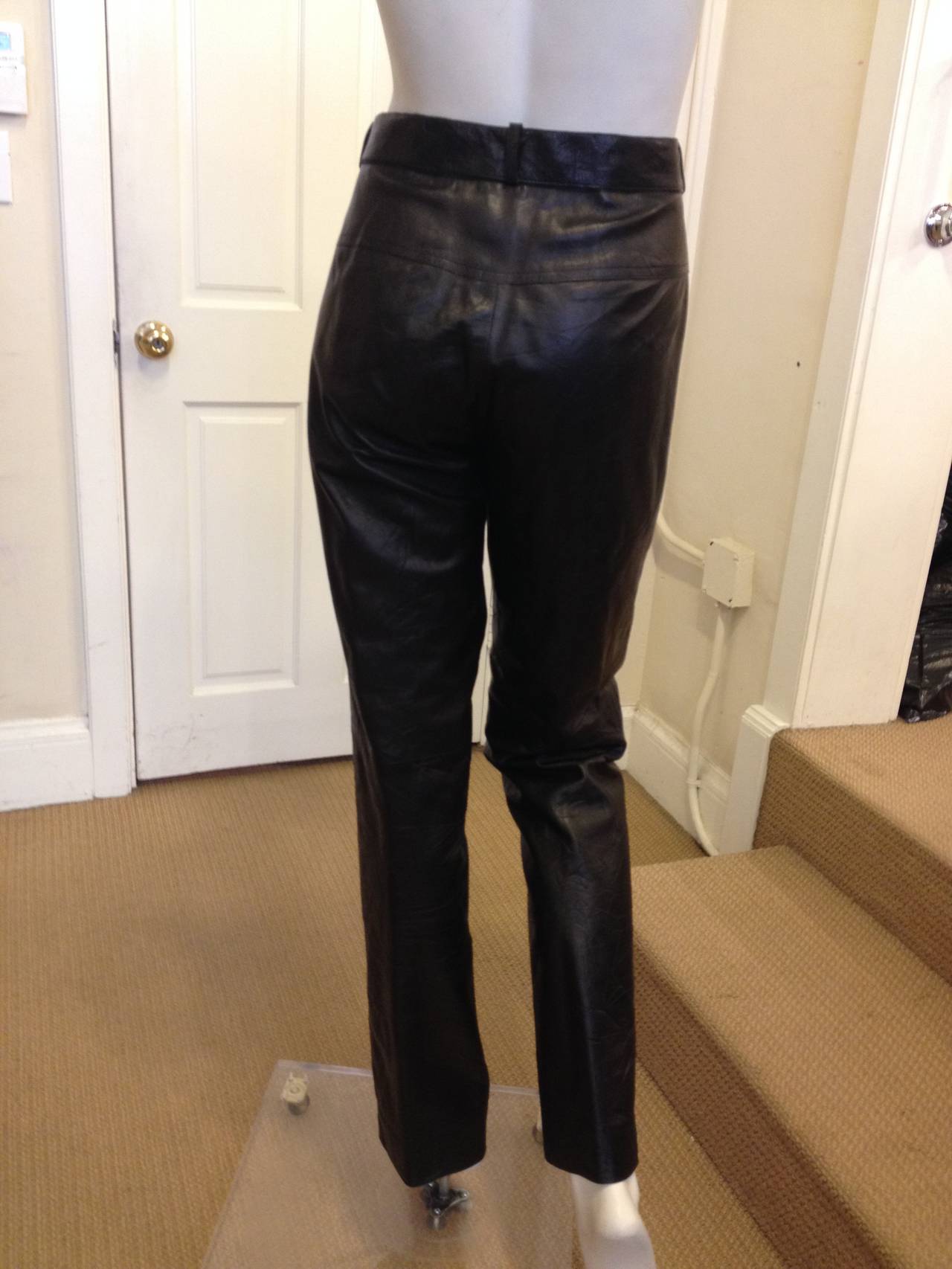 Women's Chanel Black Leather Crinkled Pants