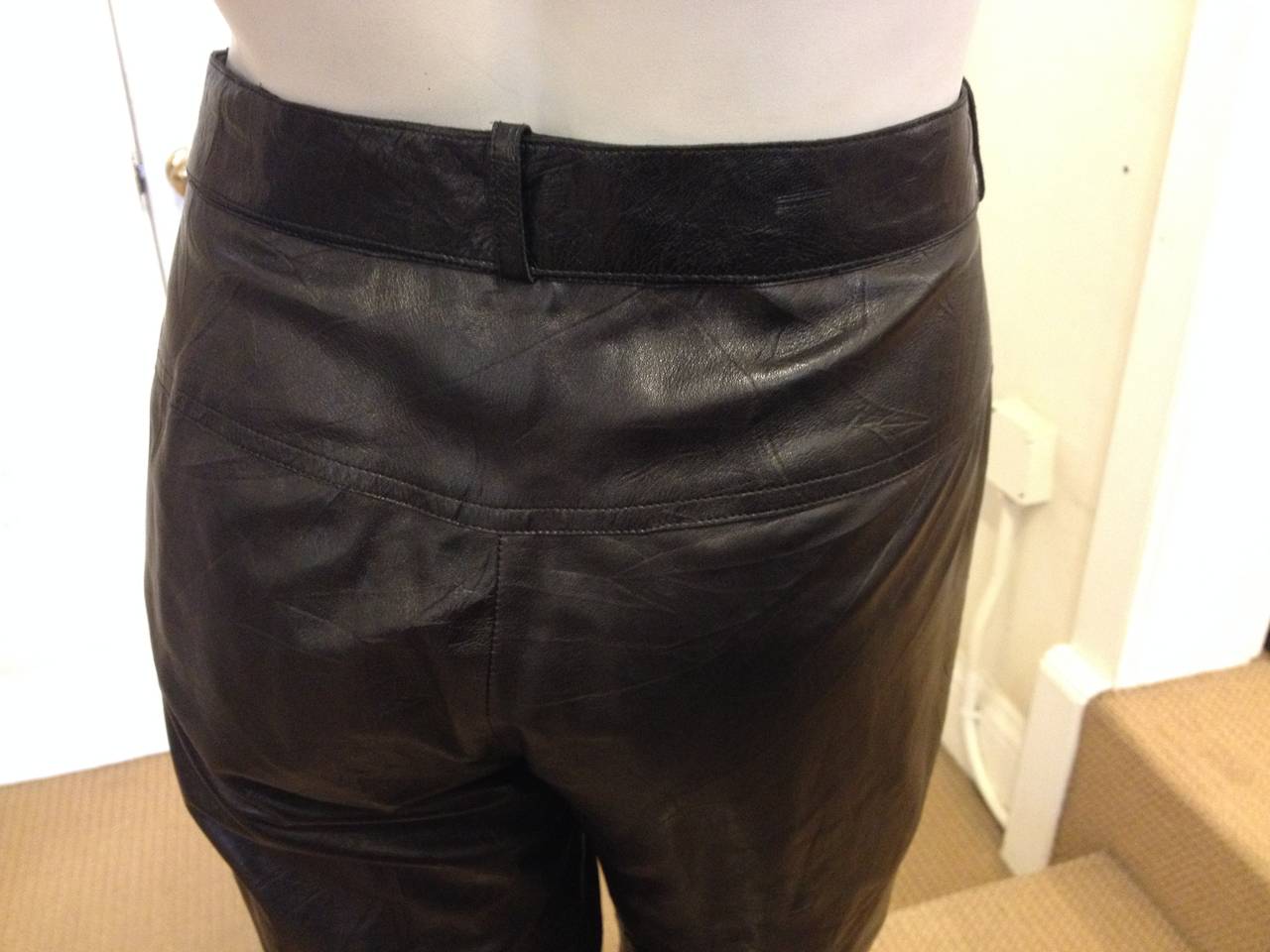 Chanel Black Leather Crinkled Pants 1