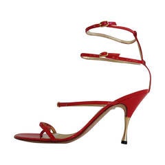 Manolo Blahnik Red Patent Leather Strappy Heels