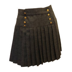 Chanel Grey Knife Pleated Skirt with Gold Buttons