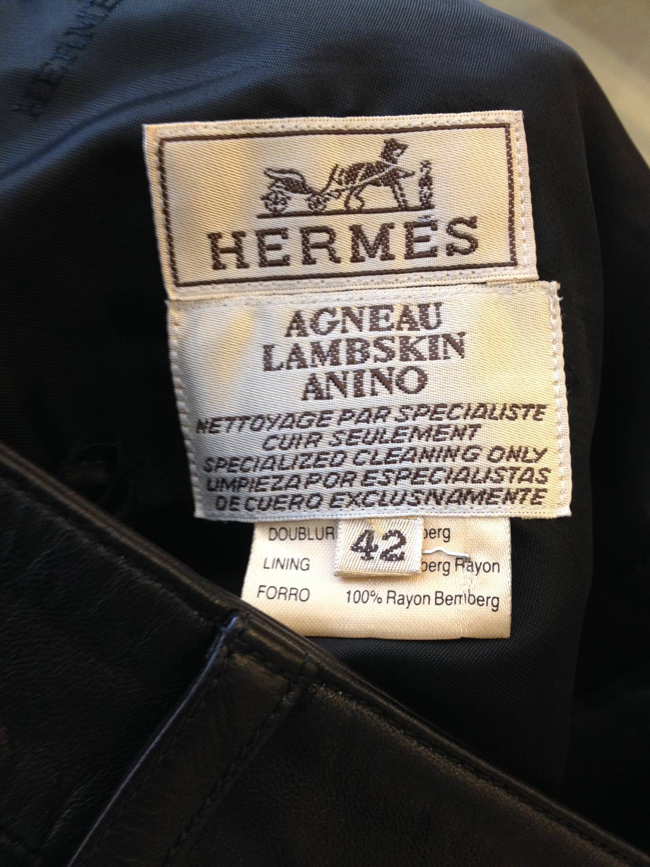 Hermes Black Leather Pants In Excellent Condition In San Francisco, CA