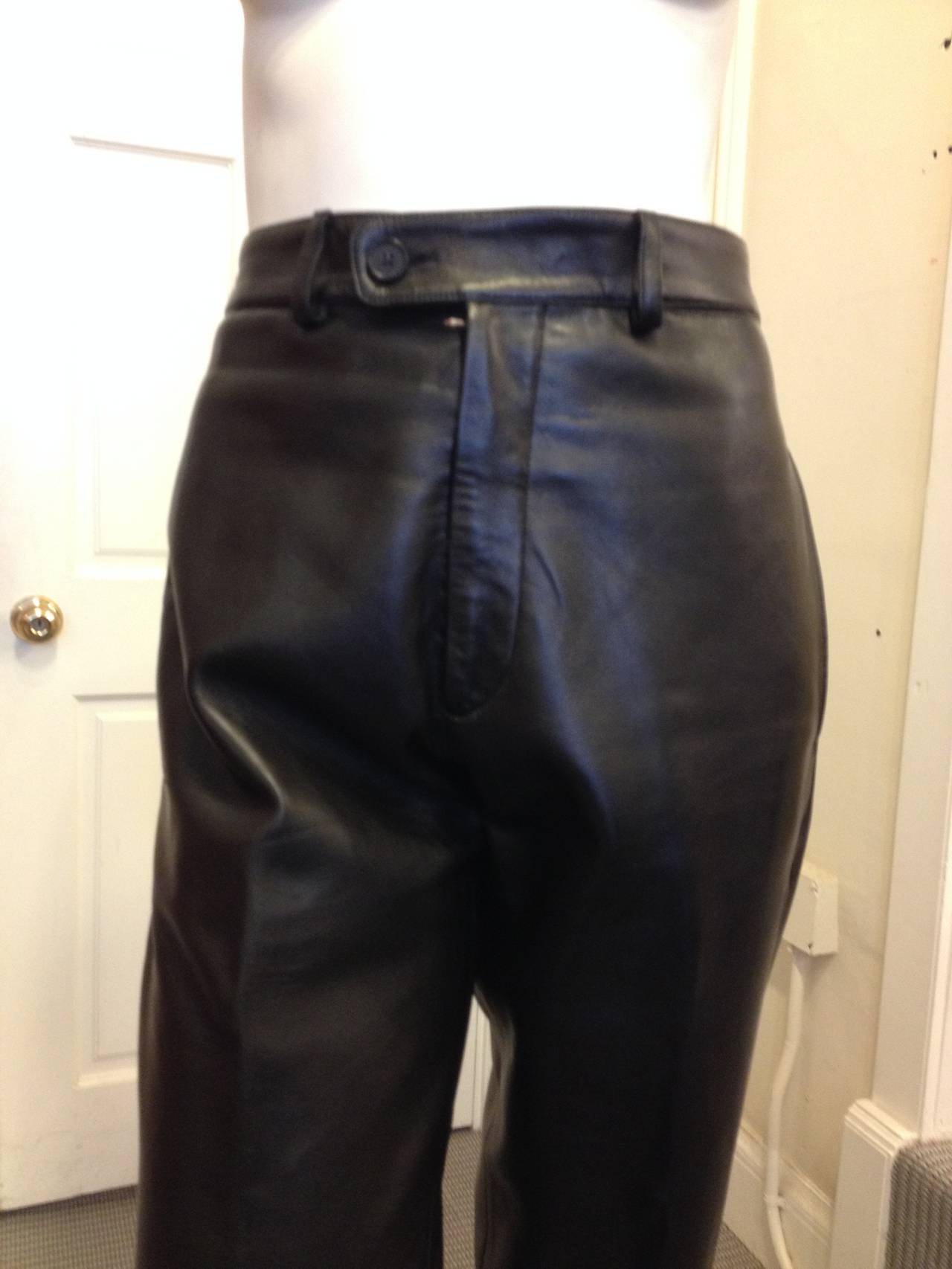 Nothing is more classic than a pair of Hermes black leather pants, nor is there a better designer for this garment. Known for impeccable construction, flawless craftsmanship, and use of especially gorgeous materials, Hermes is rooted in a history of