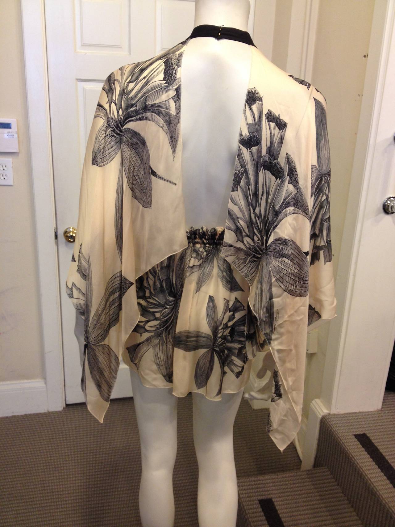 Roberto Cavalli Blush Floral Silk Blouse In Excellent Condition In San Francisco, CA