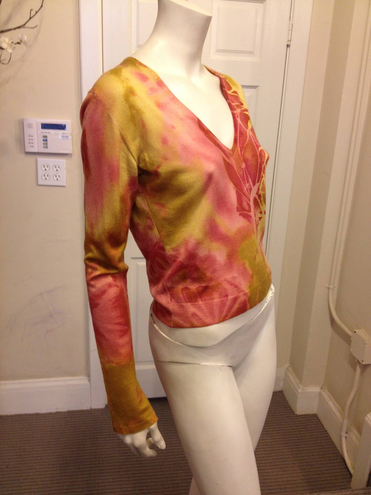 John Galliano Coral and Lime Green Sweater In Excellent Condition In San Francisco, CA