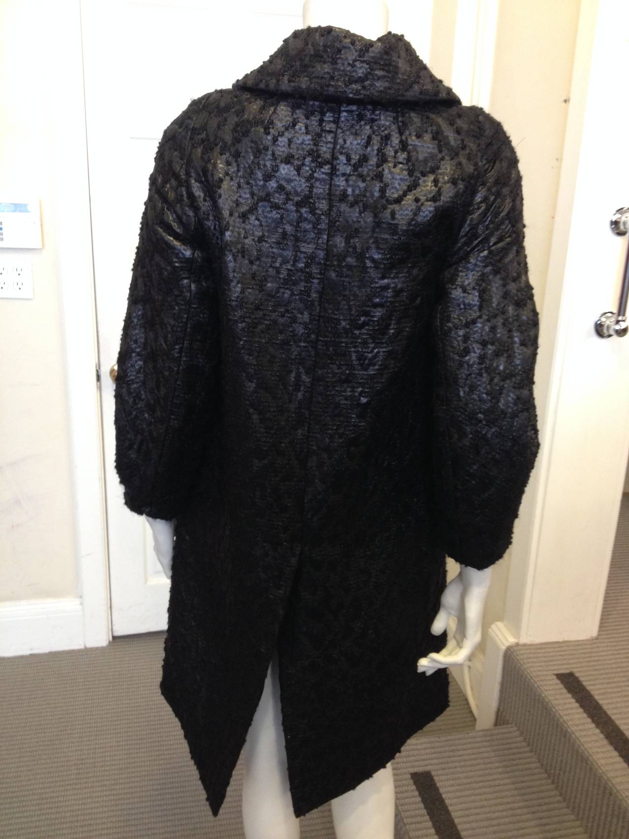 Dries van Noten Black Shiny Woven Coat In Excellent Condition In San Francisco, CA