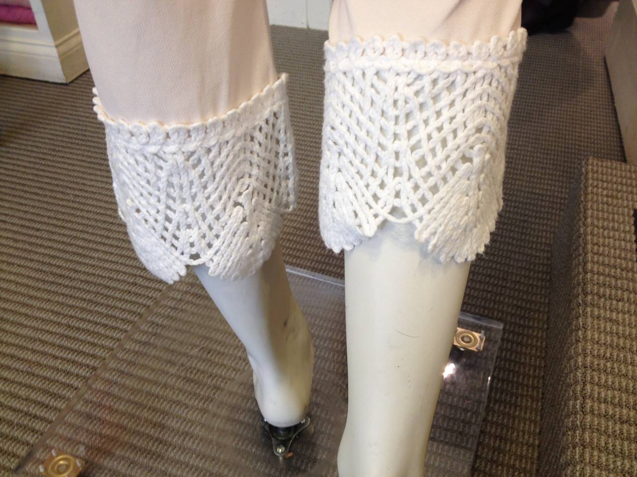 Chanel Cream Capri Pants with Crochet Trim 1