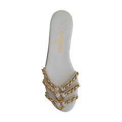 Chanel White Slides with Gold Chain