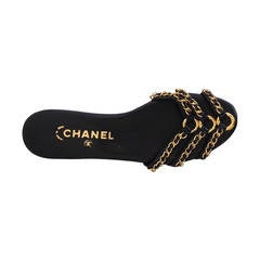 Chanel Black Slides with Gold Chain