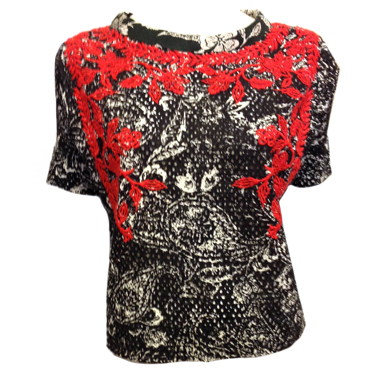 Isabel Marant Black and White Eyelet Top with Red Embroidery at 1stDibs ...