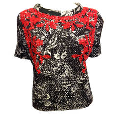 Isabel Marant Black and White Eyelet Top with Red Embroidery