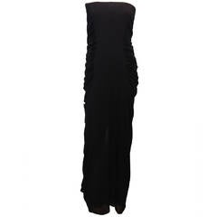 Yves Saint Laurent Black Strapless Ruched Dress