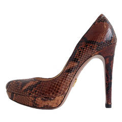 Prada Brown Reptile Embossed Leather Heels
