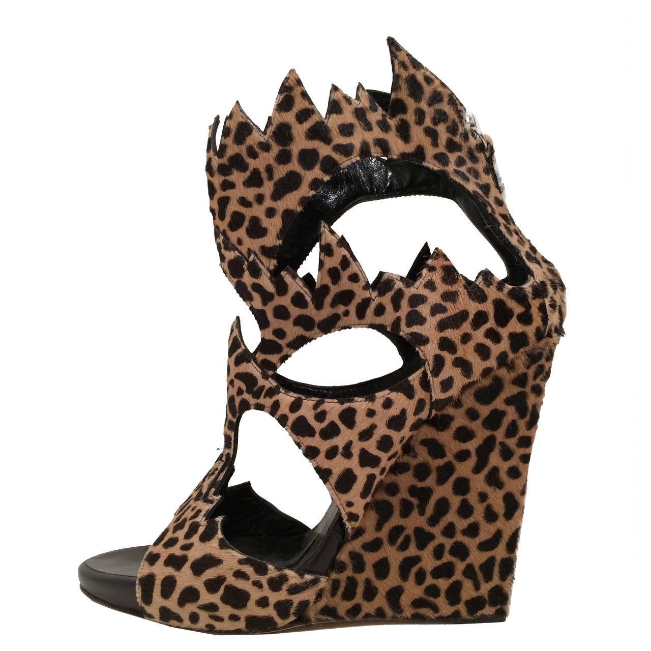 Giuseppe Zanotti Tan Leopard Print Ponyhair Wedges