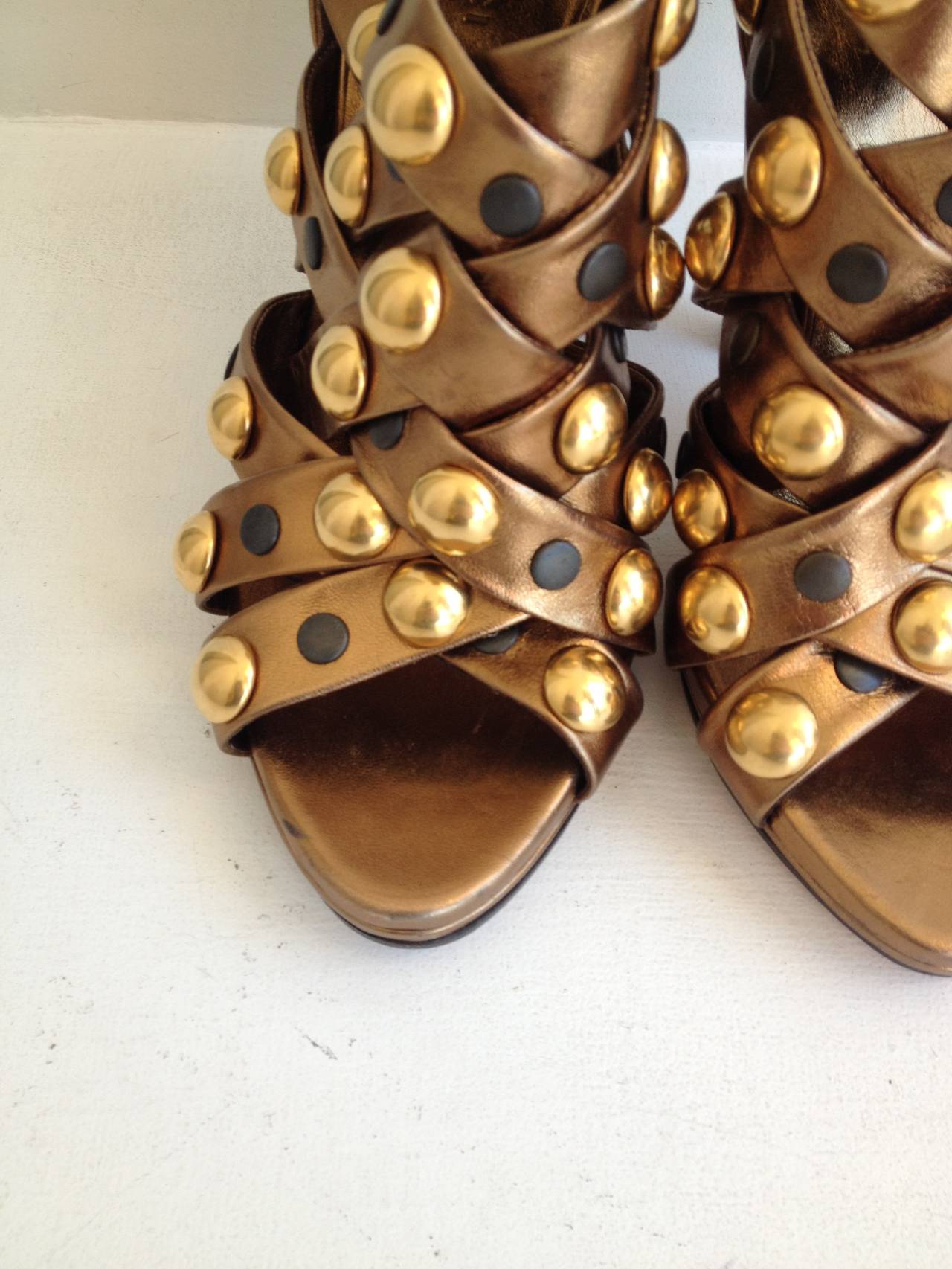 Brown Gucci Bronze Metallic Woven Sandals