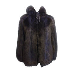 Chado Black Hooded Fur Coat with Blue Highlights