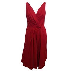 Prada Red Pleated Fitted Dress