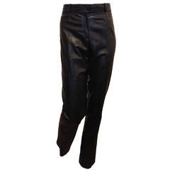 Chanel Black Leather Crinkled Pants