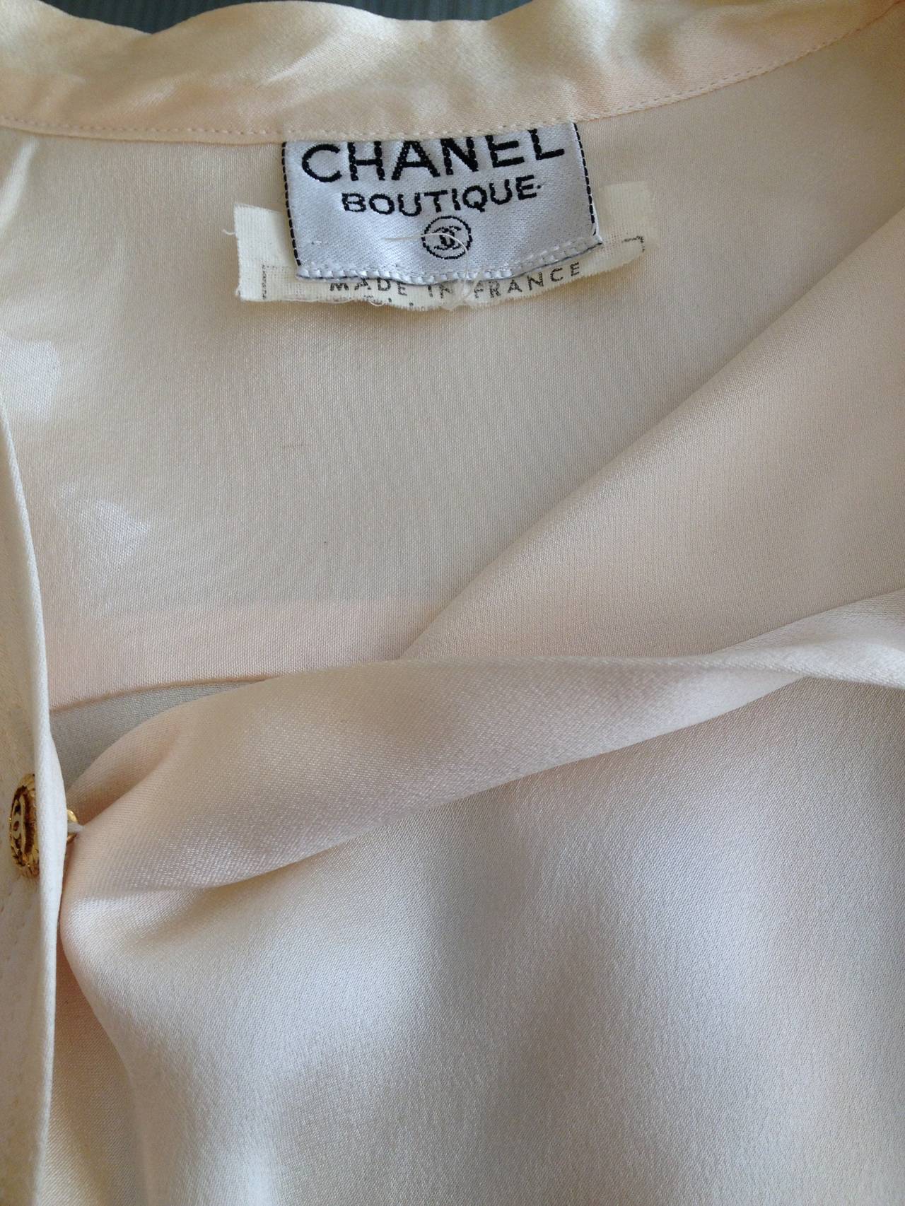 Chanel Vintage Cream Satin Blouse with Bow Tie 1