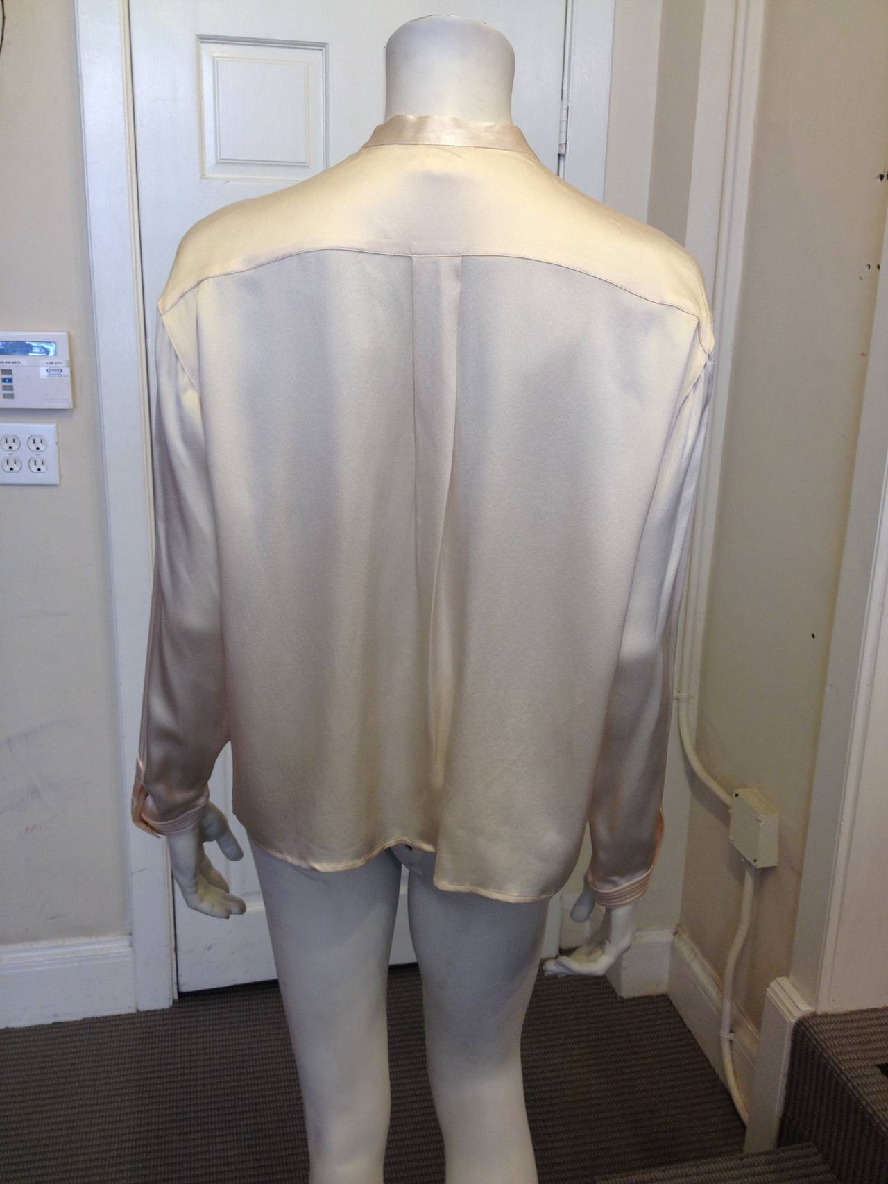 Women's Chanel Vintage Cream Satin Blouse with Bow Tie