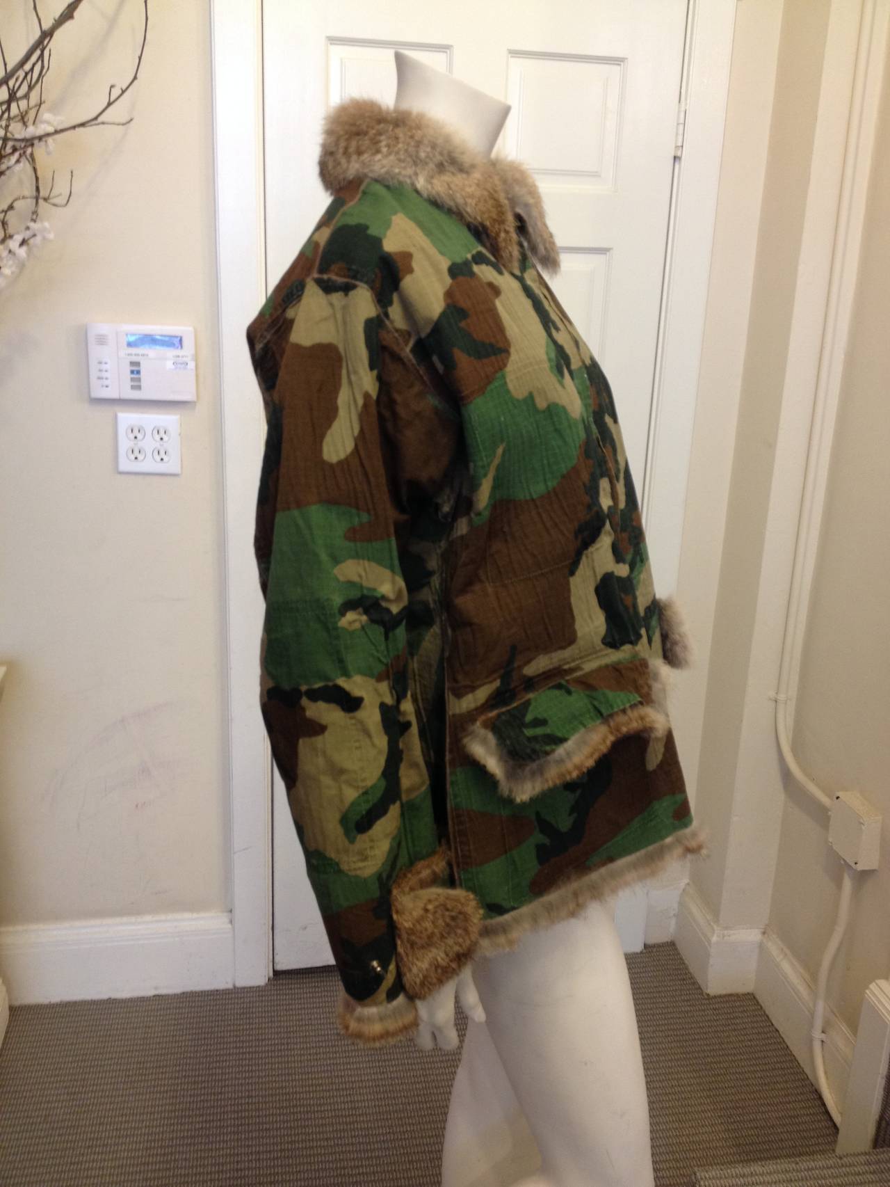 Black Jean Paul Gaultier Olive Camouflage Fur Lined Jacket For Sale