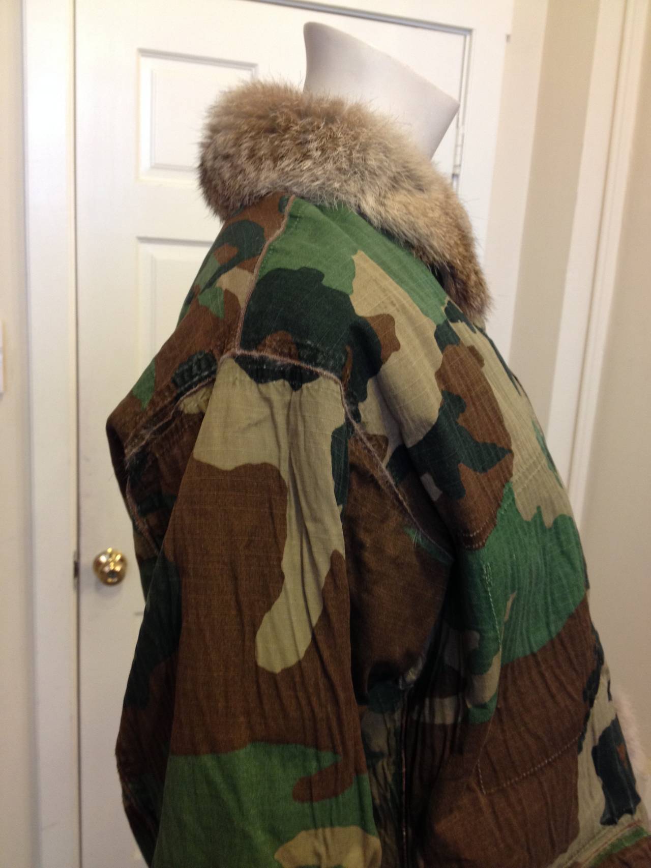 Jean Paul Gaultier Olive Camouflage Fur Lined Jacket In Good Condition For Sale In San Francisco, CA