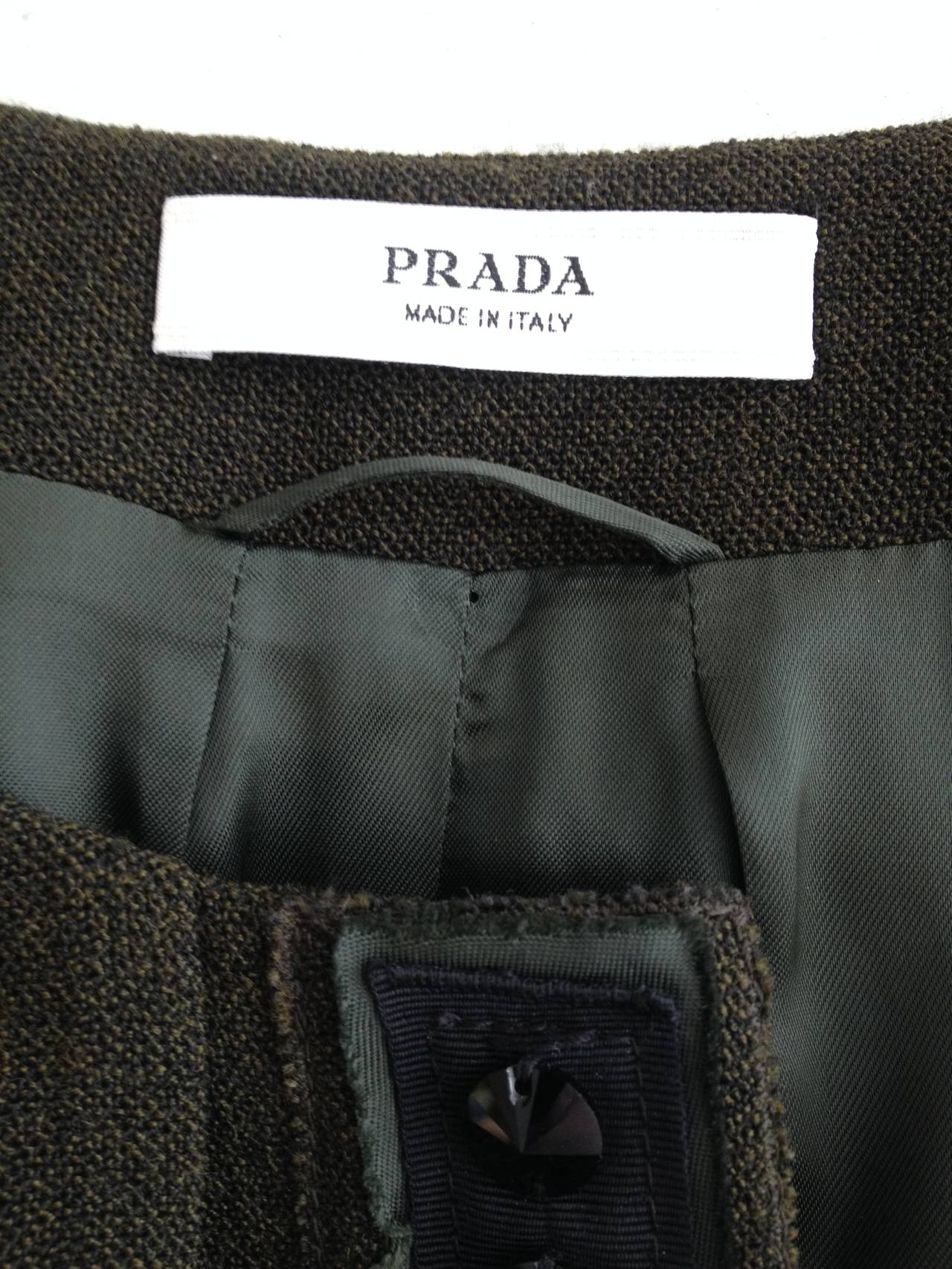 Prada Olive Green Wool Jacket with Studded Grosgrain Trim 1