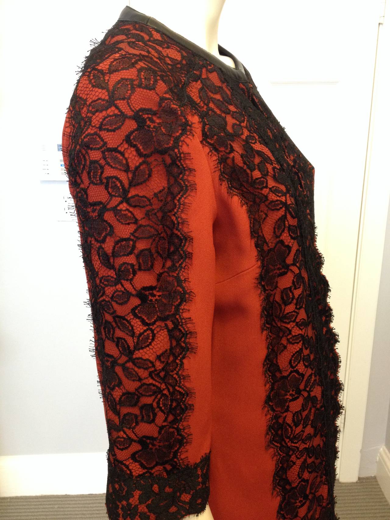 Women's Andrew Gn Rust Red Coat with Black Lace Overlay