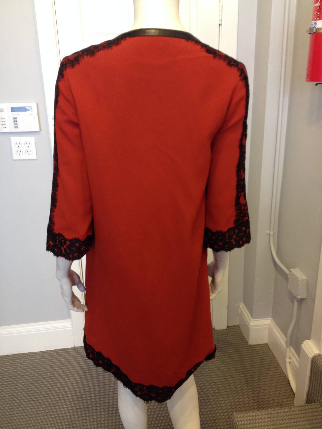 Andrew Gn Rust Red Coat with Black Lace Overlay 1