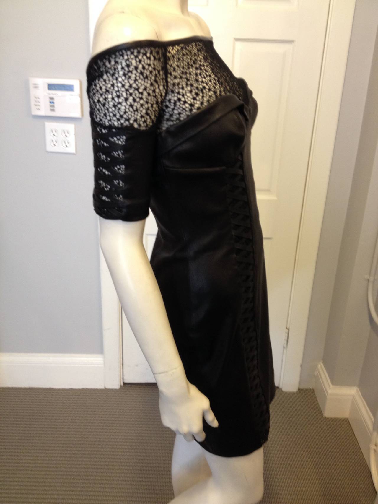 Women's Kevork Kiledjian Black Leather and Lace Dress