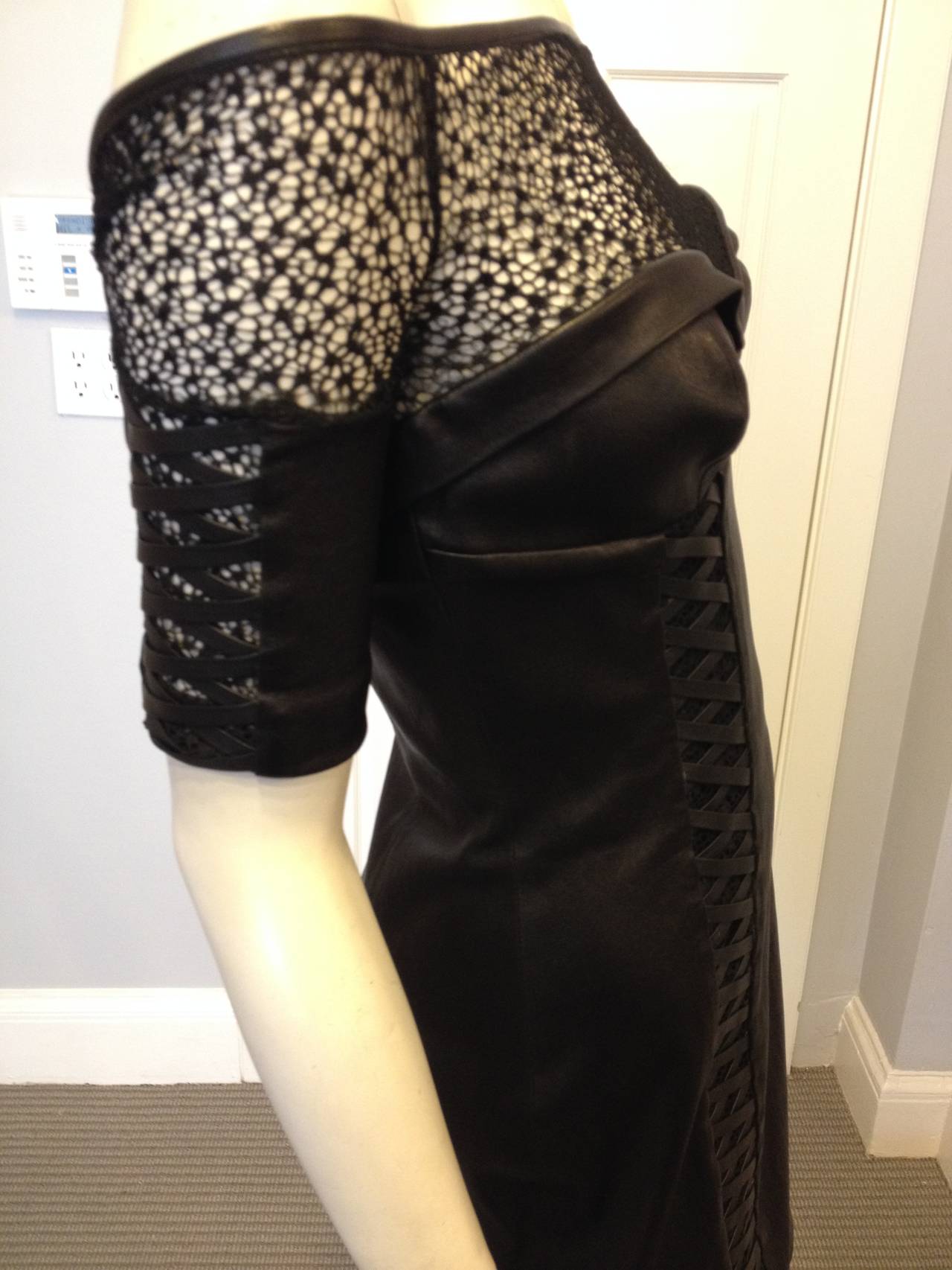 Kevork Kiledjian Black Leather and Lace Dress 1