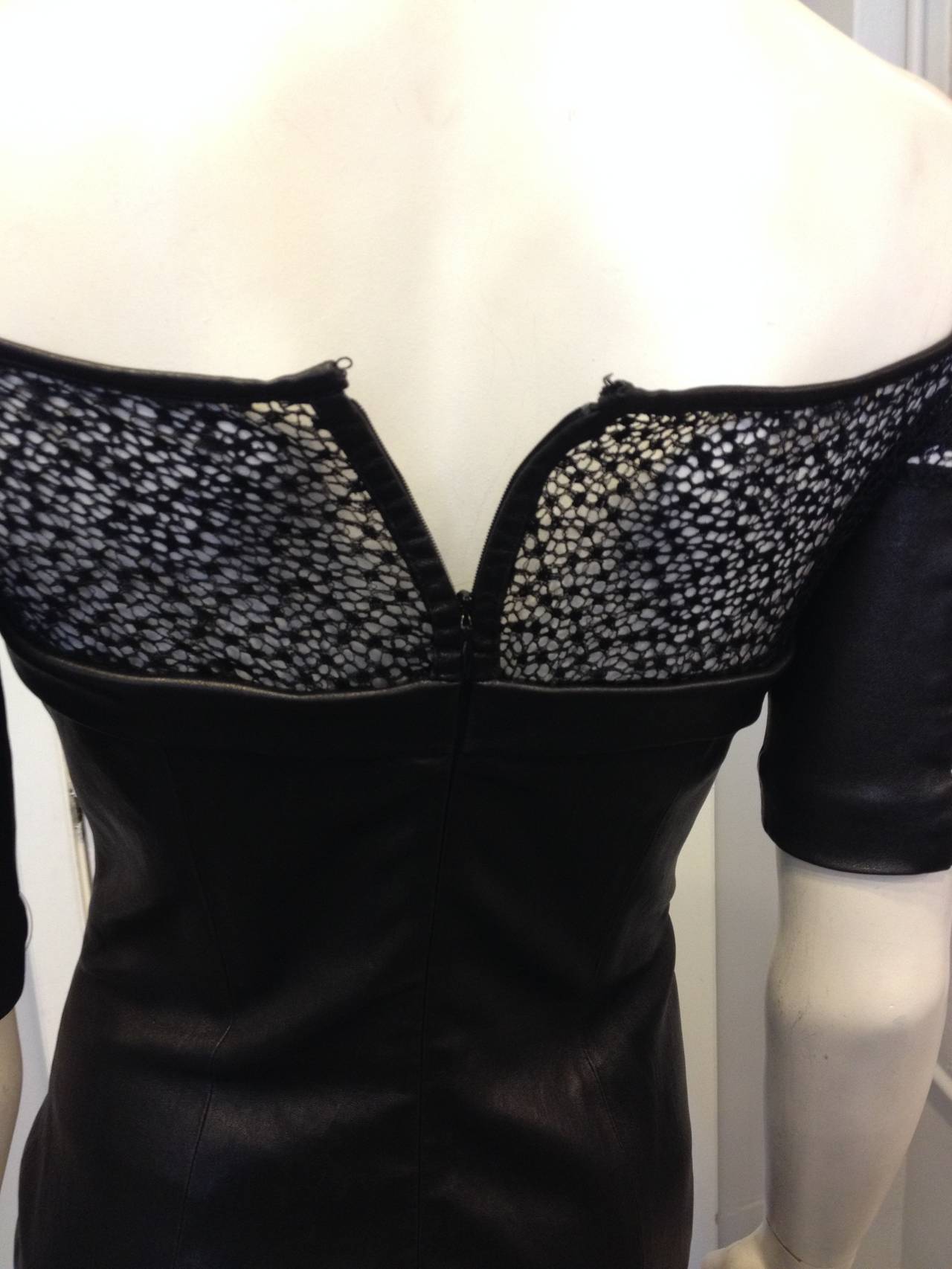 Kevork Kiledjian Black Leather and Lace Dress 3